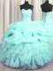 Hot Selling Visible Boning Beading and Ruffles and Pick Ups Quinceanera Dress Aqua Blue Lace Up Sleeveless Floor Length