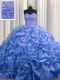 Pick Ups Court Train Ball Gowns Quinceanera Gowns Blue Sweetheart Organza Sleeveless With Train Lace Up