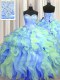 Chic Multi-color Organza Lace Up Sweetheart Sleeveless Floor Length Sweet 16 Dress Beading and Appliques and Ruffles