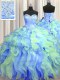 Chic Multi-color Organza Lace Up Sweetheart Sleeveless Floor Length Sweet 16 Dress Beading and Appliques and Ruffles  Chic Multi-color Organza Lace Up Sweetheart Sleeveless Floor Length Sweet 16 Dress Beading and Appliques and Ruffles
