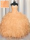 Fantastic Sleeveless Organza Floor Length Lace Up Sweet 16 Dresses in Orange with Beading and Ruffles