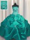 Excellent Dark Green Taffeta Lace Up Strapless Sleeveless Floor Length Ball Gown Prom Dress Beading and Appliques and Embroidery