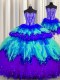 Noble Three Piece Visible Boning Multi-color Sweetheart Lace Up Beading and Ruffles and Ruffled Layers and Sequins 15 Quinceanera Dress Sleeveless