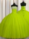 Simple Big Puffy Yellow Green Strapless Lace Up Beading and Sequins Sweet 16 Dresses Sleeveless