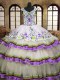 Nice Organza Sleeveless Floor Length Sweet 16 Dress and Embroidery and Ruffled Layers