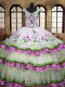 Fantastic Multi-color Sleeveless Floor Length Embroidery and Ruffled Layers Lace Up Sweet 16 Dress