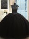 On Sale Black High-neck Neckline Beading Quinceanera Dresses Cap Sleeves Zipper