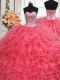 Inexpensive Beaded Bodice Organza Sleeveless Floor Length Vestidos de Quinceanera and Beading and Ruffles