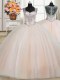 Affordable See Through Back Zipper Up Peach 15th Birthday Dress Military Ball and Sweet 16 and Quinceanera and For with Beading Straps Cap Sleeves Zipper