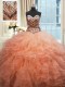 Exquisite Beaded Bodice Floor Length Ball Gowns Sleeveless Watermelon Red and Peach Sweet 16 Dress Lace Up