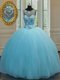 Scoop Baby Blue Sleeveless Tulle Lace Up Sweet 16 Quinceanera Dress for Military Ball and Sweet 16 and Quinceanera