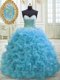 Extravagant Baby Blue Ball Gown Prom Dress Organza Sweep Train Sleeveless Beading and Sequins