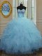 Fantastic Sweetheart Sleeveless Quinceanera Gowns Floor Length Beading and Ruffles Baby Blue Organza