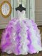 White And Purple Ball Gowns Sweetheart Sleeveless Organza Floor Length Lace Up Beading and Ruffles Quinceanera Gowns