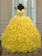 Organza Sweetheart Sleeveless Zipper Beading and Ruffles Sweet 16 Dresses in Gold