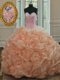 Designer Peach Ball Gowns Beading and Pick Ups Ball Gown Prom Dress Lace Up Organza Sleeveless