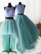 Three Piece Scoop Organza and Tulle and Lace Sleeveless With Train Vestidos de Quinceanera Brush Train and Beading and Ruffles