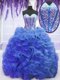 Best Selling Royal Blue Sleeveless Sweep Train Beading and Ruffles Sweet 16 Quinceanera Dress