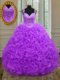 Flirting Purple Ball Gowns Straps Sleeveless Organza Floor Length Zipper Beading and Ruffles Quinceanera Dresses