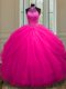 Extravagant Hot Pink Halter Top Neckline Beading and Sequins Quinceanera Gown Sleeveless Lace Up
