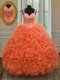 Straps Orange Red Sleeveless Organza Zipper Ball Gown Prom Dress for Military Ball and Sweet 16 and Quinceanera