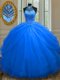 Perfect Royal Blue 15 Quinceanera Dress Military Ball and Sweet 16 and Quinceanera and For with Beading Halter Top Sleeveless Lace Up
