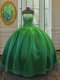Elegant Green Organza Lace Up Vestidos de Quinceanera Sleeveless Floor Length Sequins