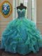 Beading and Ruffles Sweet 16 Dress Turquoise Lace Up Sleeveless Floor Length