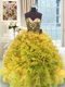Gold Sweetheart Lace Up Beading and Ruffles 15 Quinceanera Dress Sleeveless