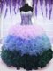 Sleeveless Organza Floor Length Lace Up Sweet 16 Dresses in Multi-color with Beading and Ruffles and Ruffled Layers