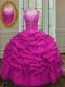 Modest Straps Pick Ups Floor Length Ball Gowns Cap Sleeves Fuchsia Sweet 16 Quinceanera Dress Lace Up