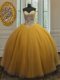 Designer Gold Ball Gowns Tulle Sweetheart Sleeveless Beading Floor Length Lace Up Quinceanera Dress