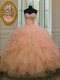 Modern Peach Sweetheart Lace Up Beading and Ruffles 15th Birthday Dress Sleeveless