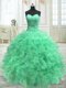 Elegant Green Sleeveless Organza Lace Up Quince Ball Gowns for Military Ball and Sweet 16 and Quinceanera