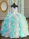 Free and Easy Sleeveless Organza Floor Length Lace Up Quince Ball Gowns in Multi-color with Beading and Ruffles