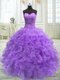 Sleeveless Floor Length Beading and Ruffles Lace Up 15 Quinceanera Dress with Lavender