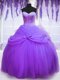 Top Selling Sleeveless Tulle Floor Length Lace Up Sweet 16 Dresses in Lavender with Beading and Bowknot