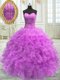Best Lilac Sweetheart Neckline Beading and Ruffles Ball Gown Prom Dress Sleeveless Lace Up