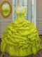 Pick Ups Straps Sleeveless Lace Up Ball Gown Prom Dress Yellow Green Taffeta