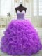Latest Beading and Ruffles Quinceanera Dress Purple Lace Up Sleeveless Sweep Train