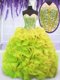 Great Sweep Train Ball Gowns Sweet 16 Dress Yellow Green Sweetheart Organza Sleeveless Lace Up