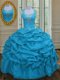 Straps Aqua Blue Ball Gowns Beading and Pick Ups Quinceanera Dresses Lace Up Taffeta Sleeveless Floor Length