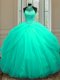 Cute Halter Top Sleeveless Tulle Sweet 16 Quinceanera Dress Beading and Sequins Lace Up