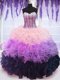 Attractive Multi-color Organza Lace Up Sweet 16 Dresses Sleeveless Floor Length Beading and Ruffles and Ruffled Layers