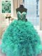 Sophisticated Turquoise Ball Gowns Beading and Ruffles Quinceanera Dress Lace Up Organza Sleeveless Floor Length
