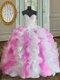 Floor Length Ball Gowns Sleeveless White and Pink Ball Gown Prom Dress Lace Up
