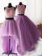 Modern Three Piece Scoop Lace With Train Ball Gowns Sleeveless Lilac Quinceanera Dress Brush Train Zipper
