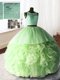 Wonderful Scoop Organza and Tulle and Lace Sleeveless With Train Vestidos de Quinceanera Brush Train and Beading and Lace and Ruffles