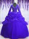 Shining Organza V-neck Long Sleeves Zipper Sequins and Pick Ups Sweet 16 Quinceanera Dress in Royal Blue