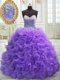 New Arrival Organza Sweetheart Sleeveless Sweep Train Lace Up Beading and Ruffles Quinceanera Gowns in Purple